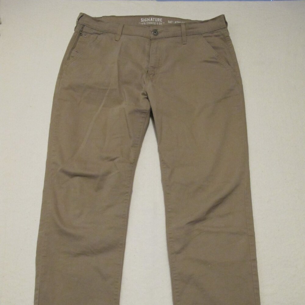 Men's Signature S67 Athletic Fit Twill Khaki Jeans Pants size 38x32 (20)